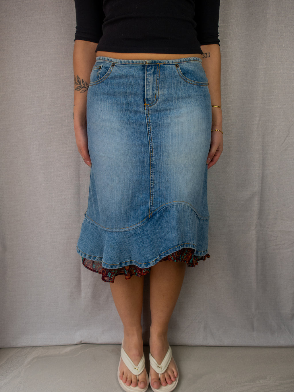 Y2K Grab Denim Midi Skirt - Size S