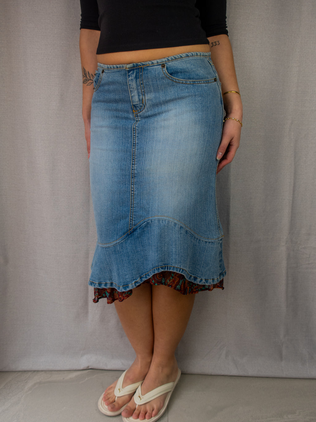 Y2K Grab Denim Midi Skirt - Size S