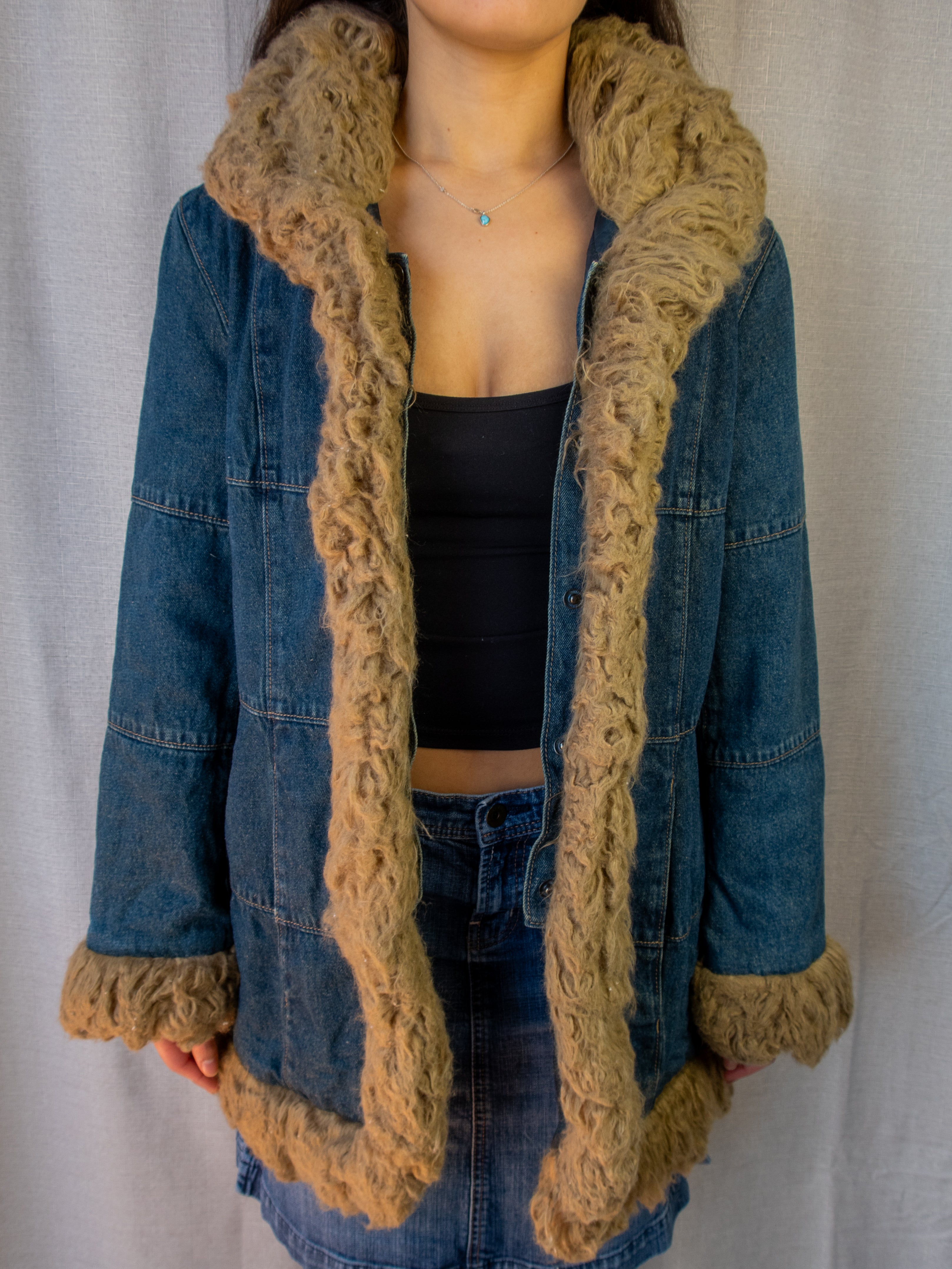 00s Esprit Faux Fur Denim Jacket - Size M