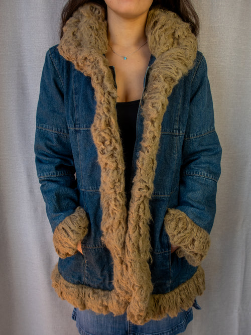 00s Esprit Faux Fur Denim Jacket - Size M