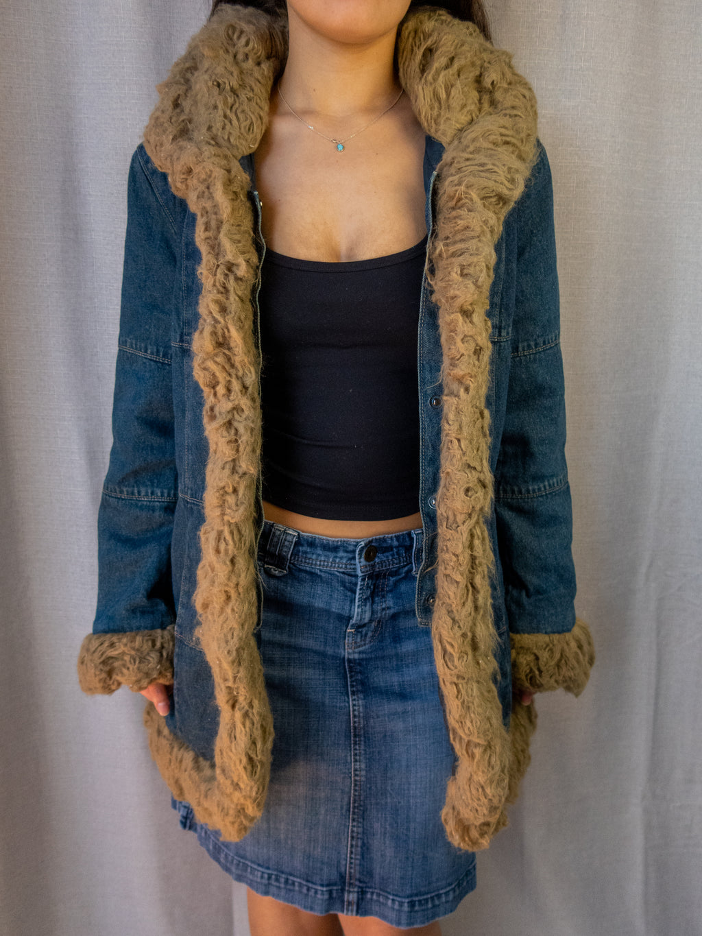 00s Esprit Faux Fur Denim Jacket - Size M