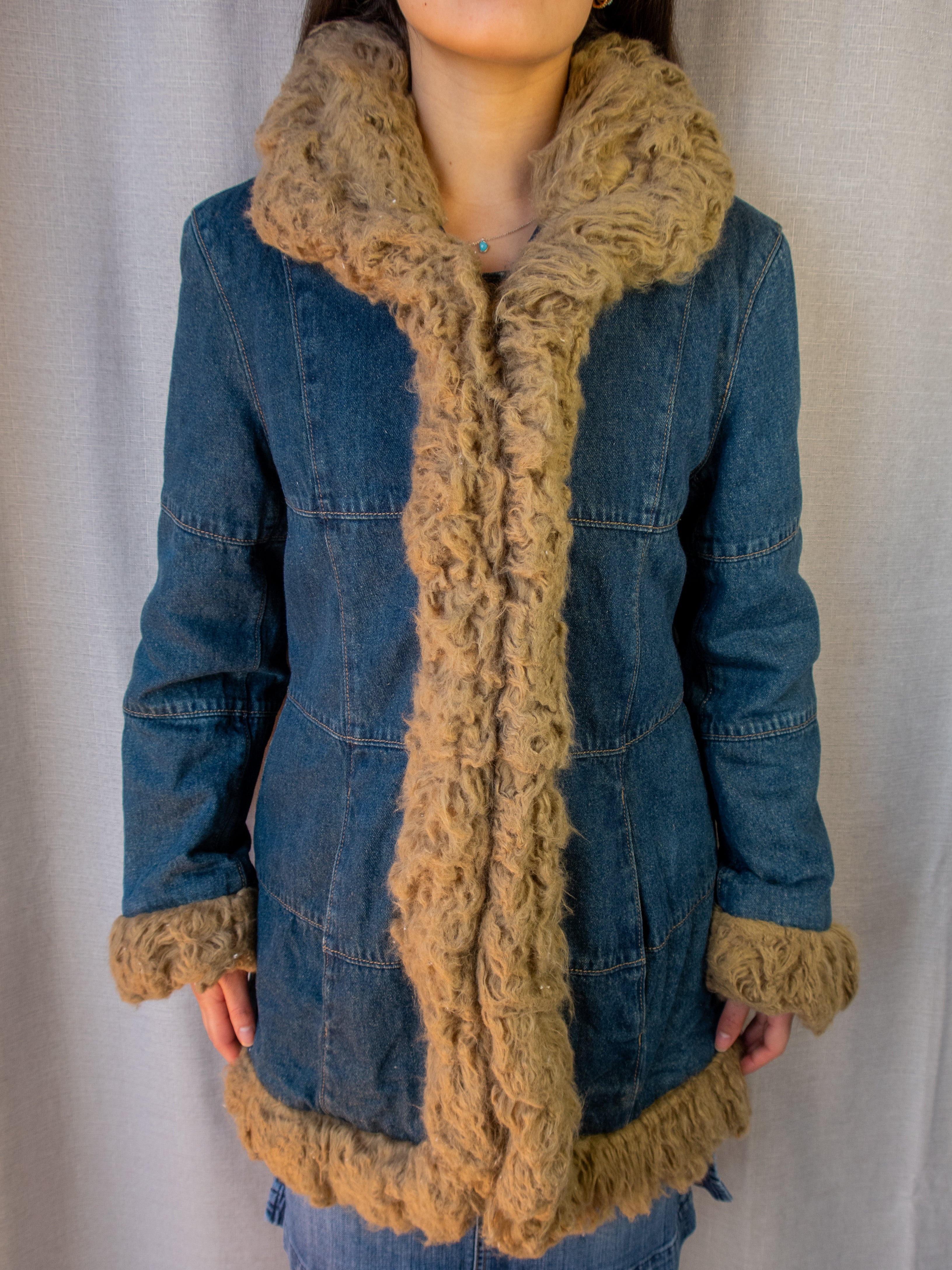 00s Esprit Faux Fur Denim Jacket - Size M