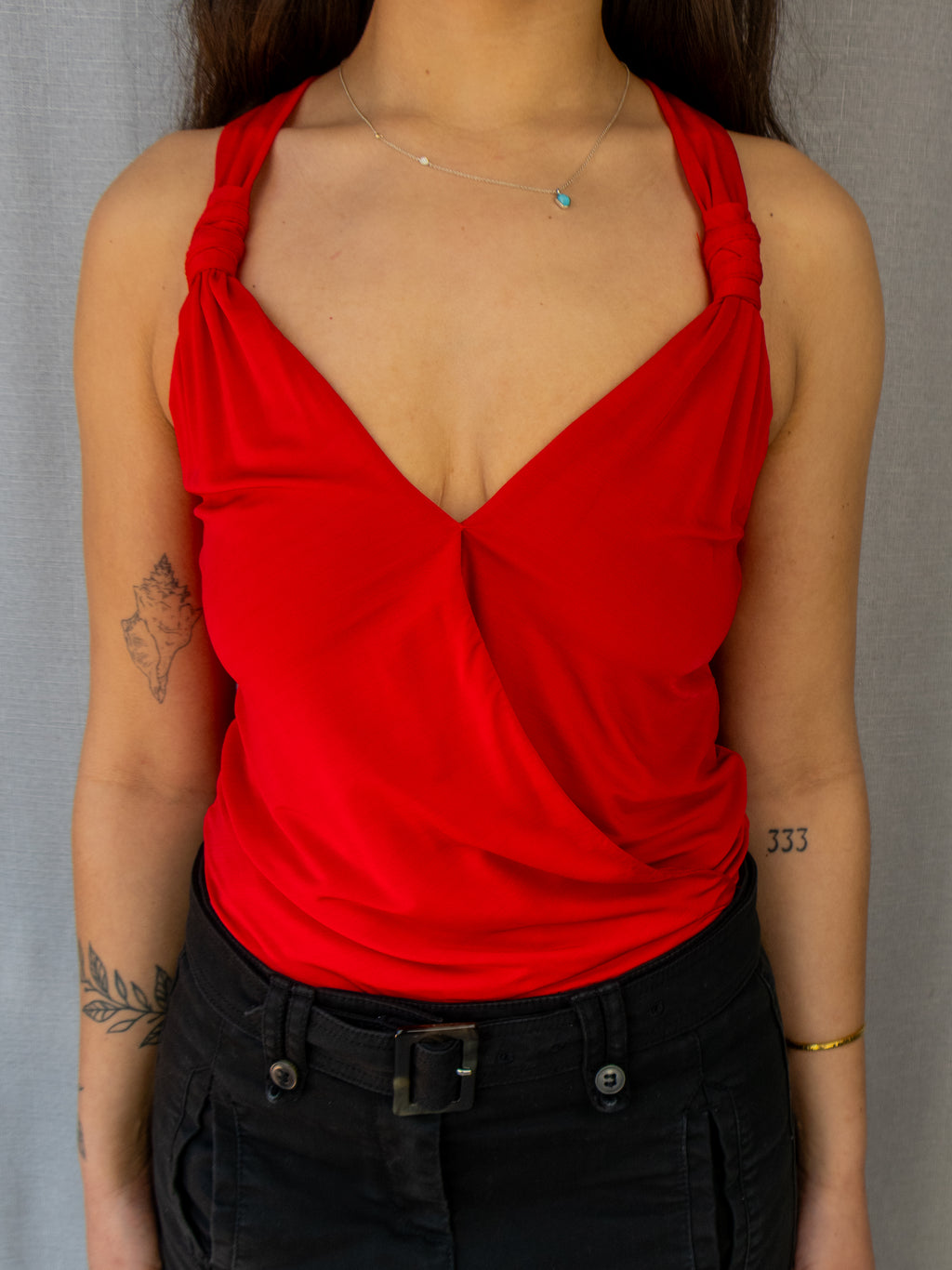 Y2K Bebe Red Draped Bodysuit - Size XS