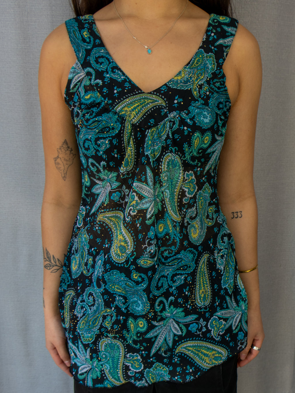 Y2K Lushous Paisley Longline Top - Size S