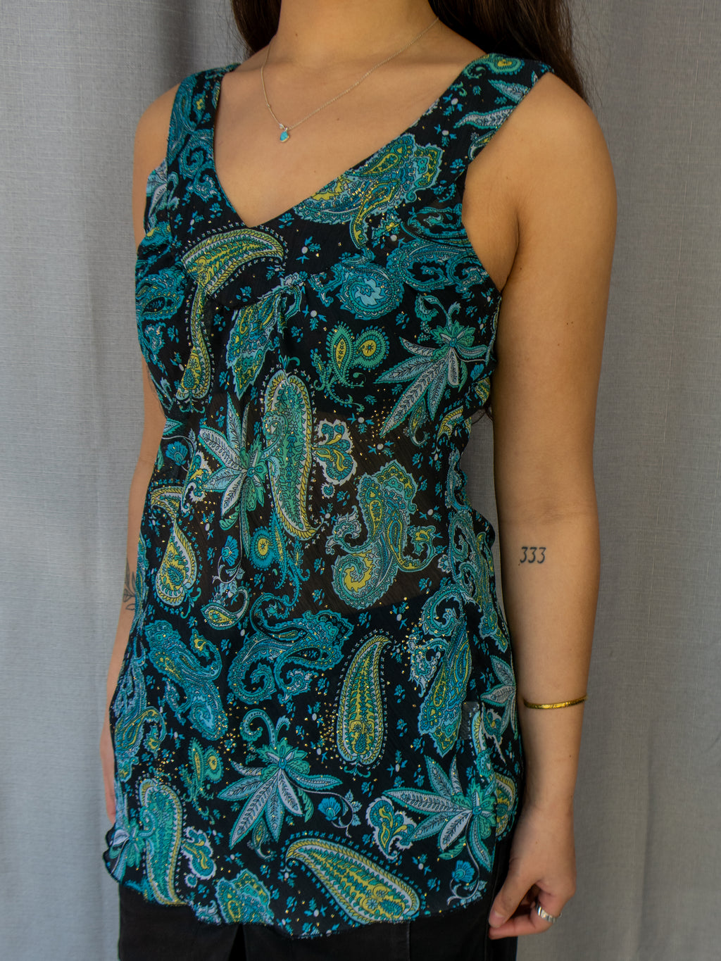 Y2K Lushous Paisley Longline Top - Size S