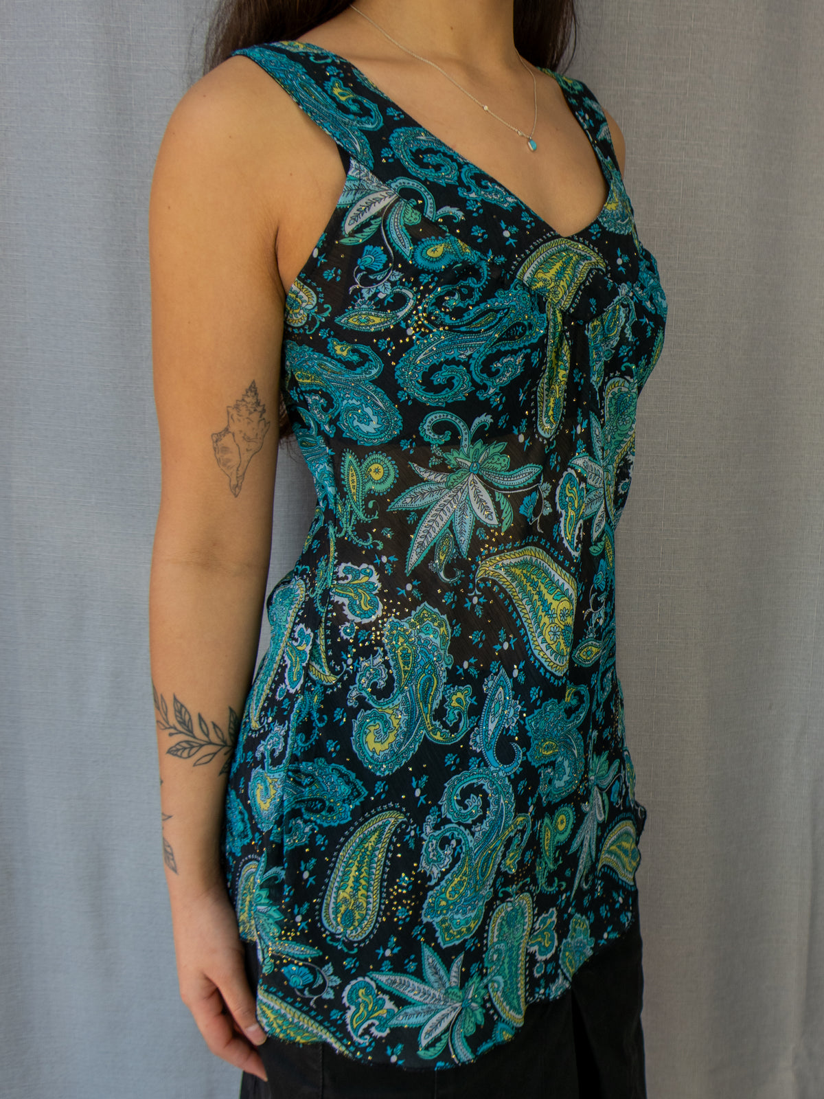 Y2K Lushous Paisley Longline Top - Size S