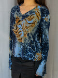 00s P&S Michael Blue Animal Print Top - Size L