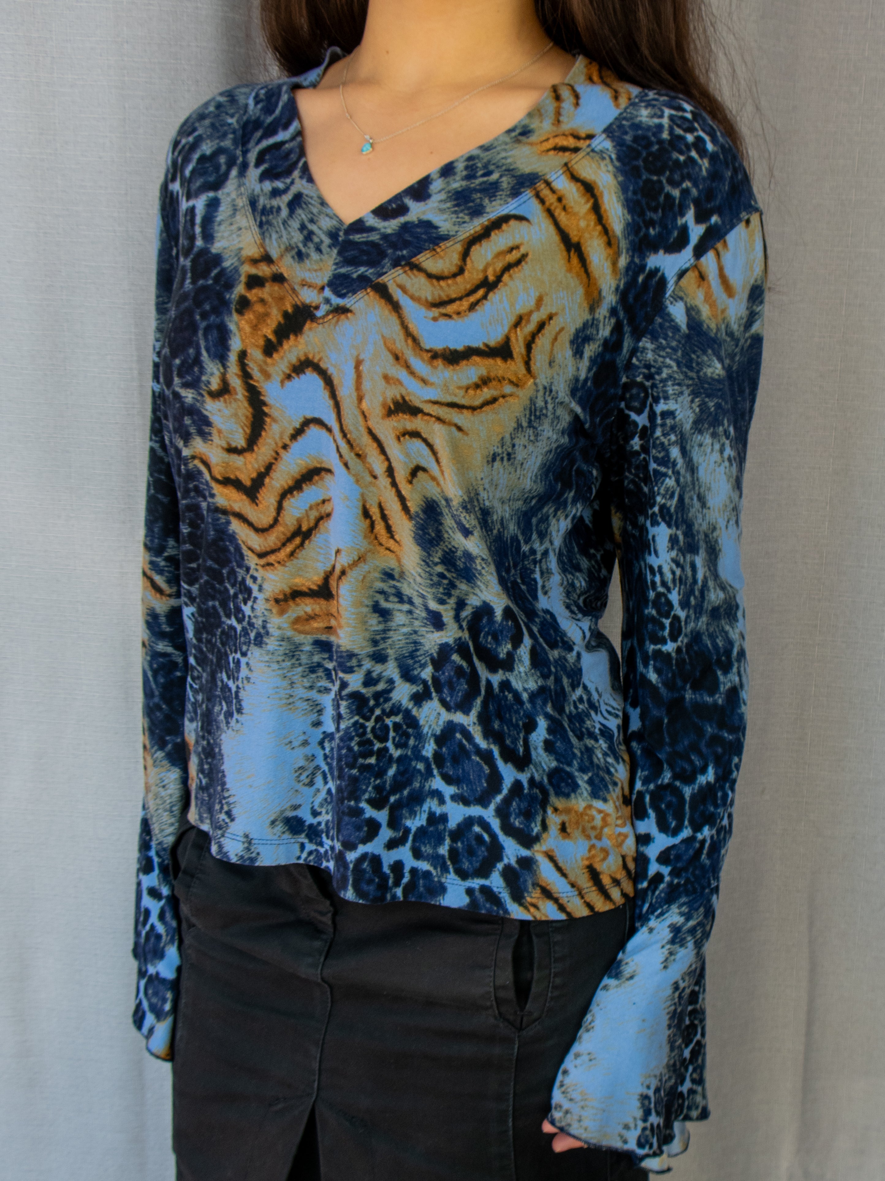 00s P&S Michael Blue Animal Print Top - Size L