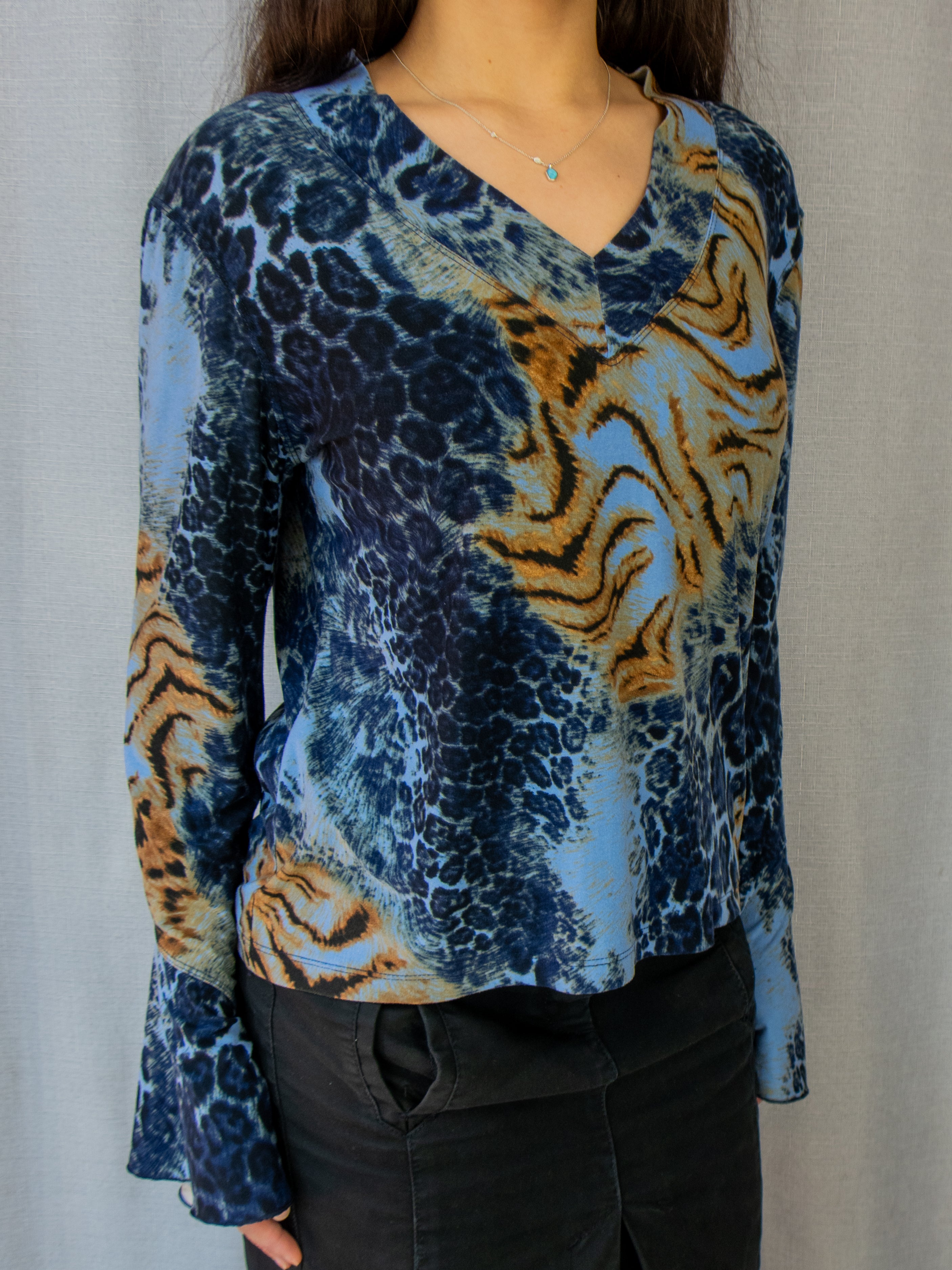 00s P&S Michael Blue Animal Print Top - Size L