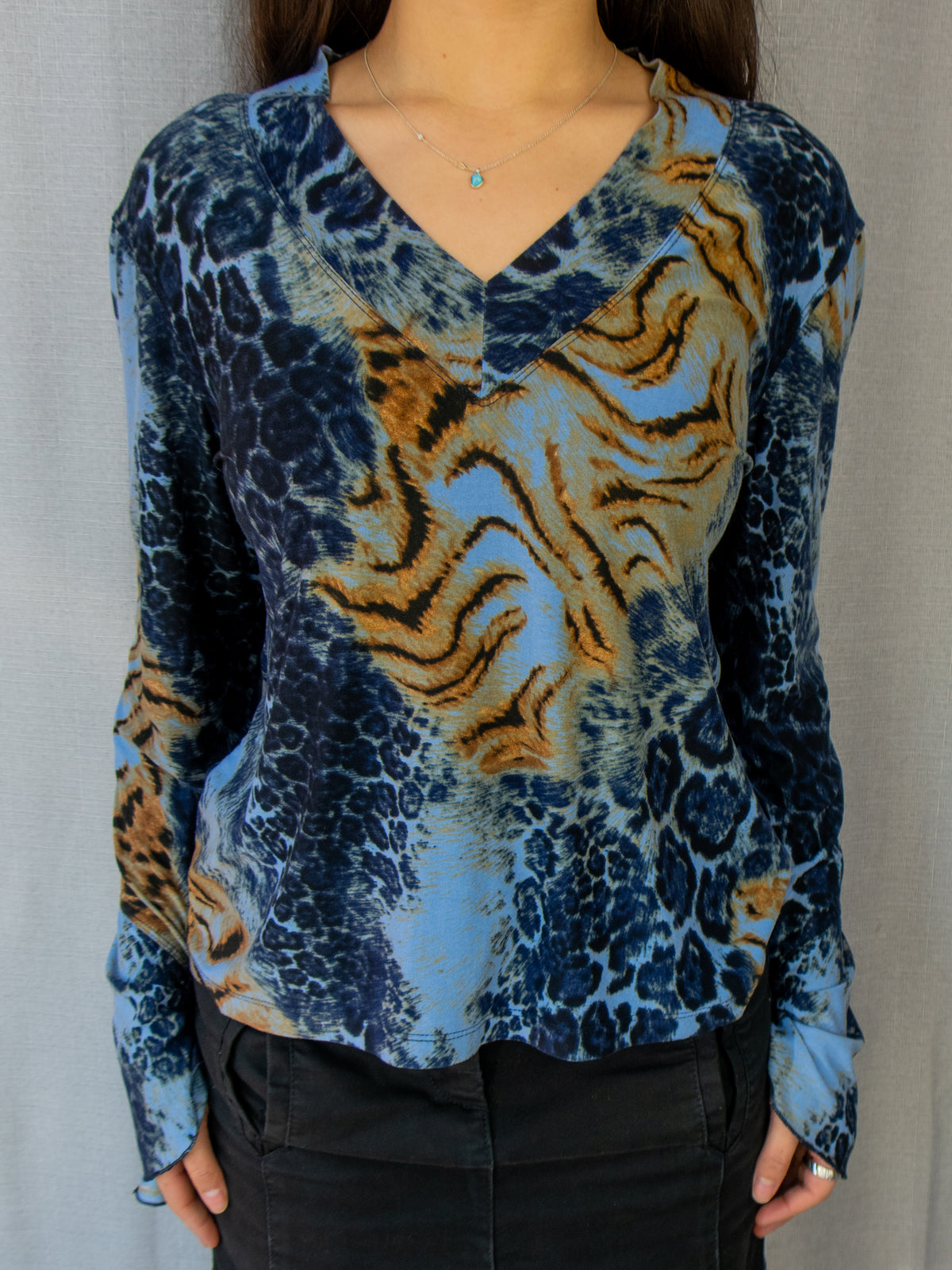 00s P&S Michael Blue Animal Print Top - Size L