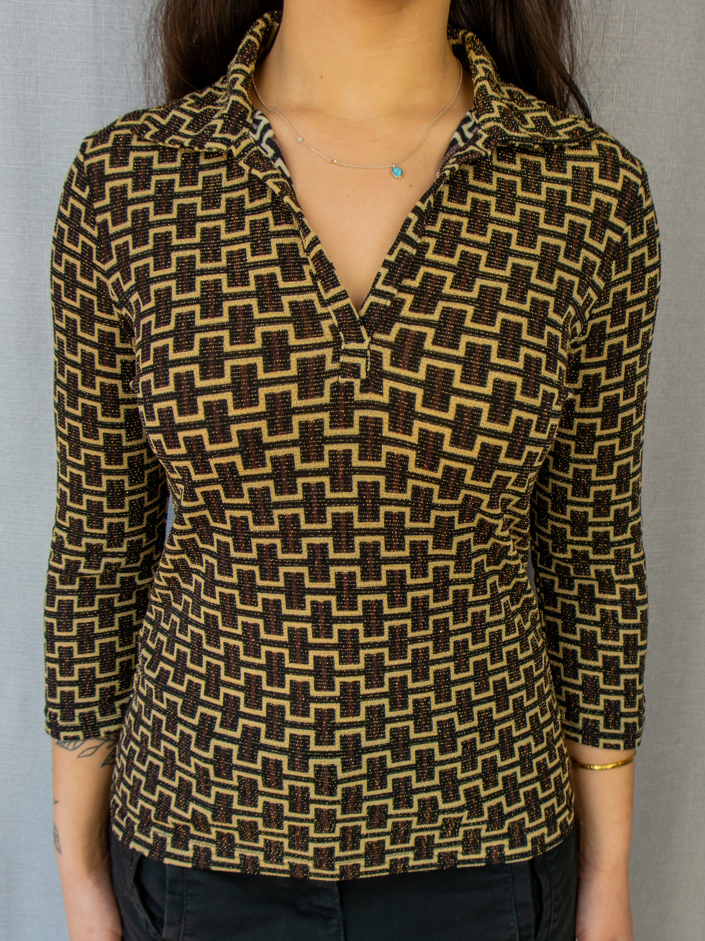Vintage Sussan Metallic Geometric Top - Size M