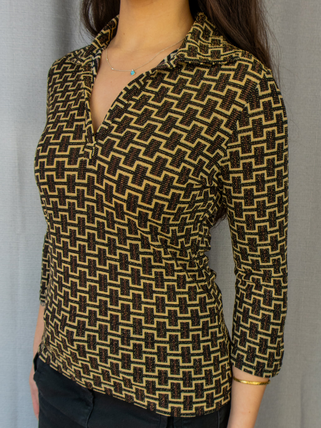 Vintage Sussan Metallic Geometric Top - Size M