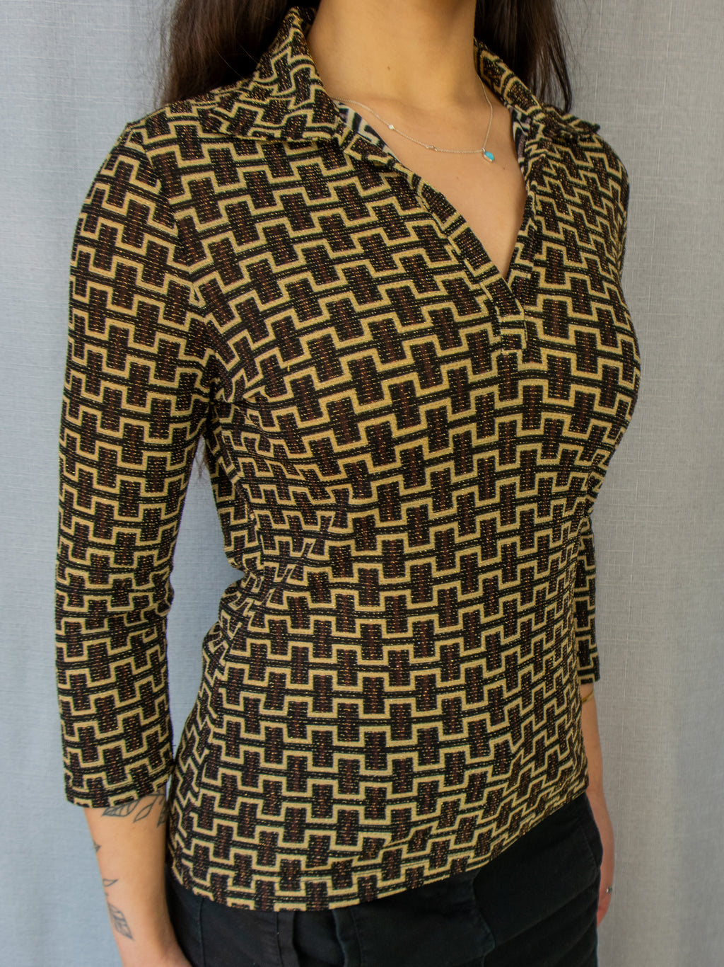 Vintage Sussan Metallic Geometric Top - Size M