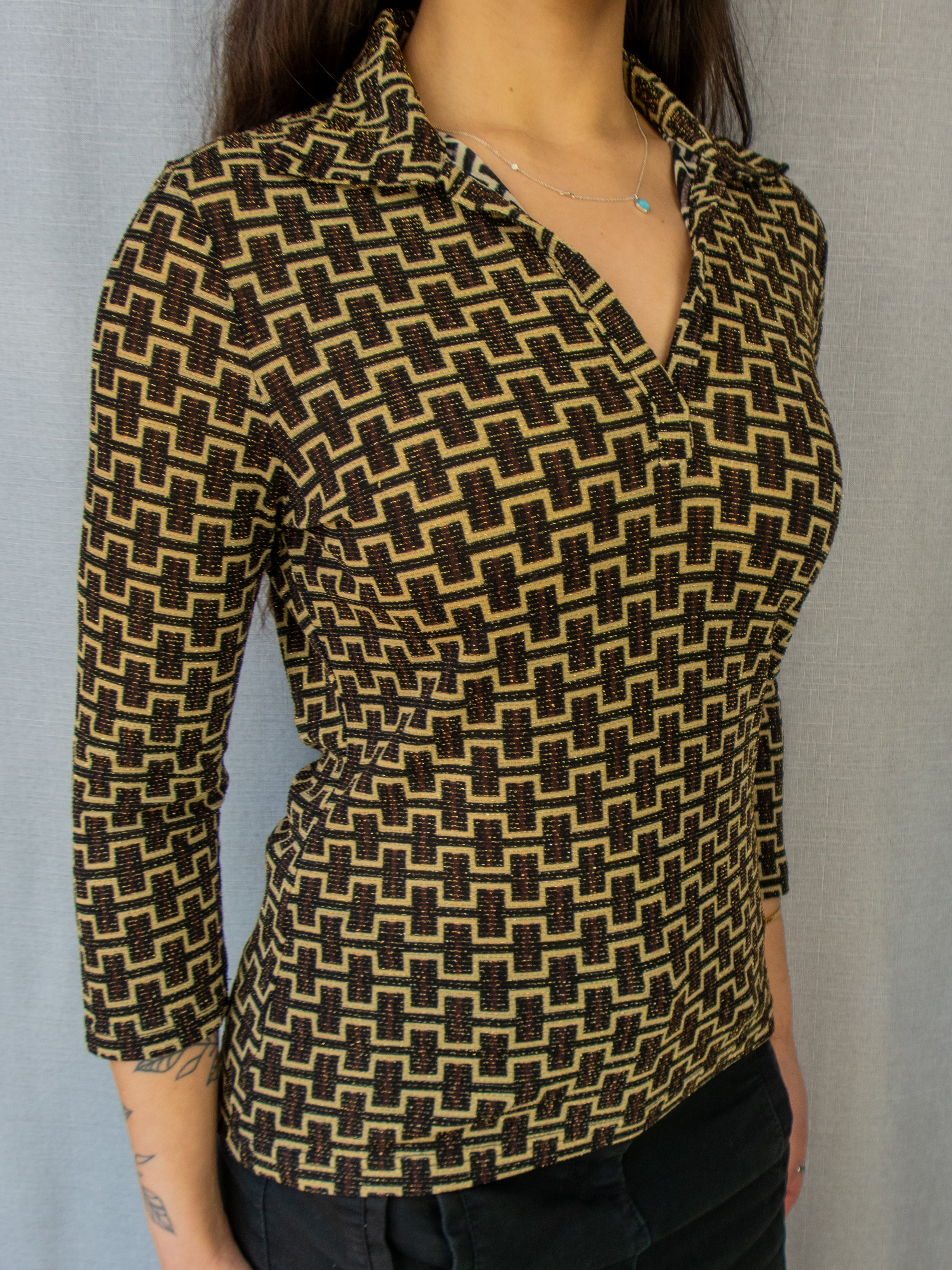Vintage Sussan Metallic Geometric Top - Size M