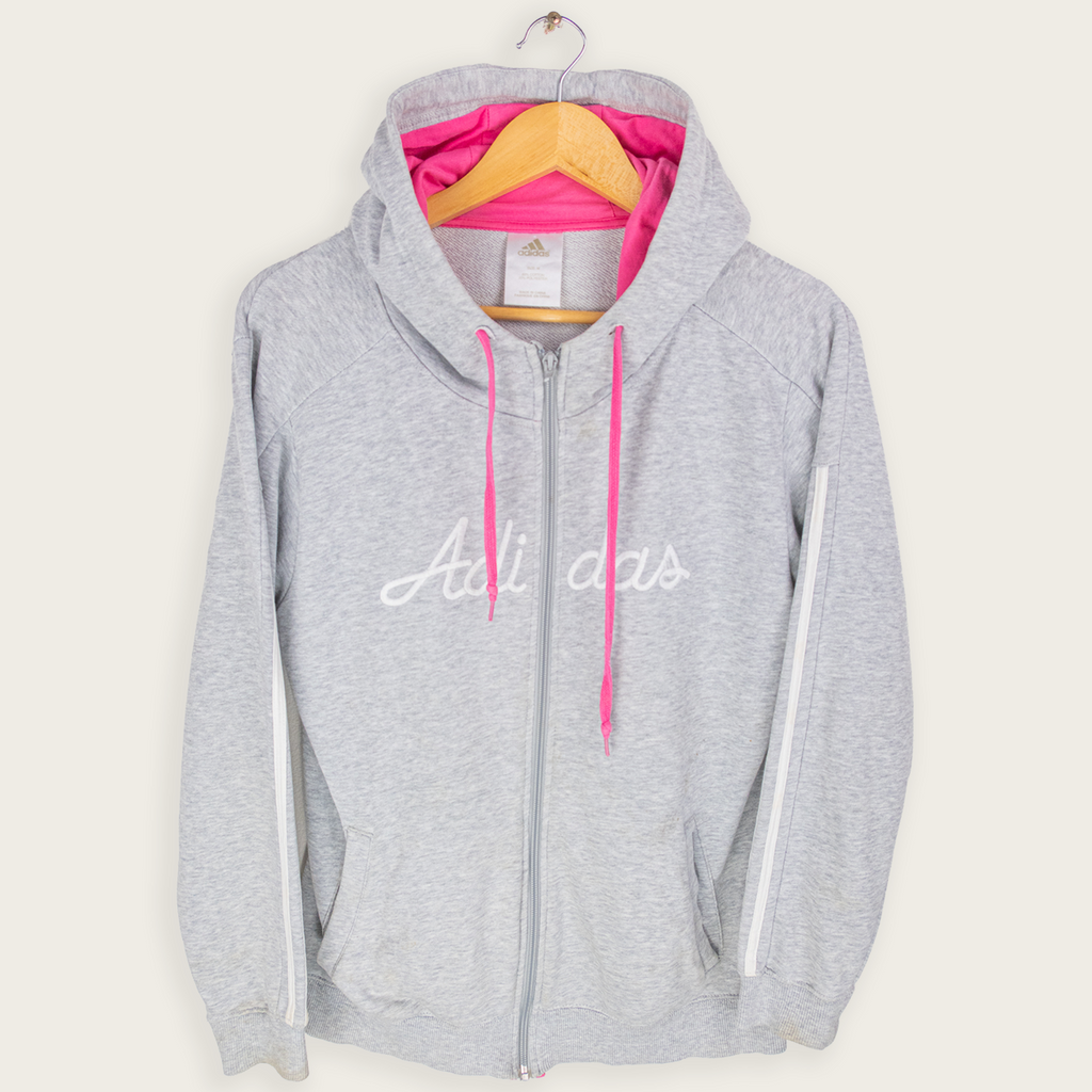 Y2K Adidas Hooded Jacket - Grey Pink Detail - Size M