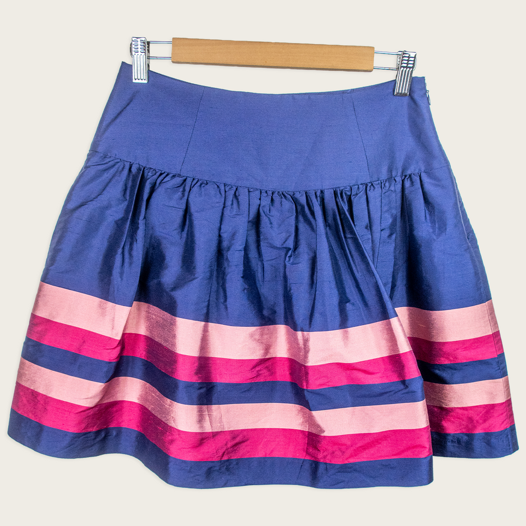 Y2K Alannah Hill Stripe A-Line Mini Skirt - Navy/Pink - Size 8