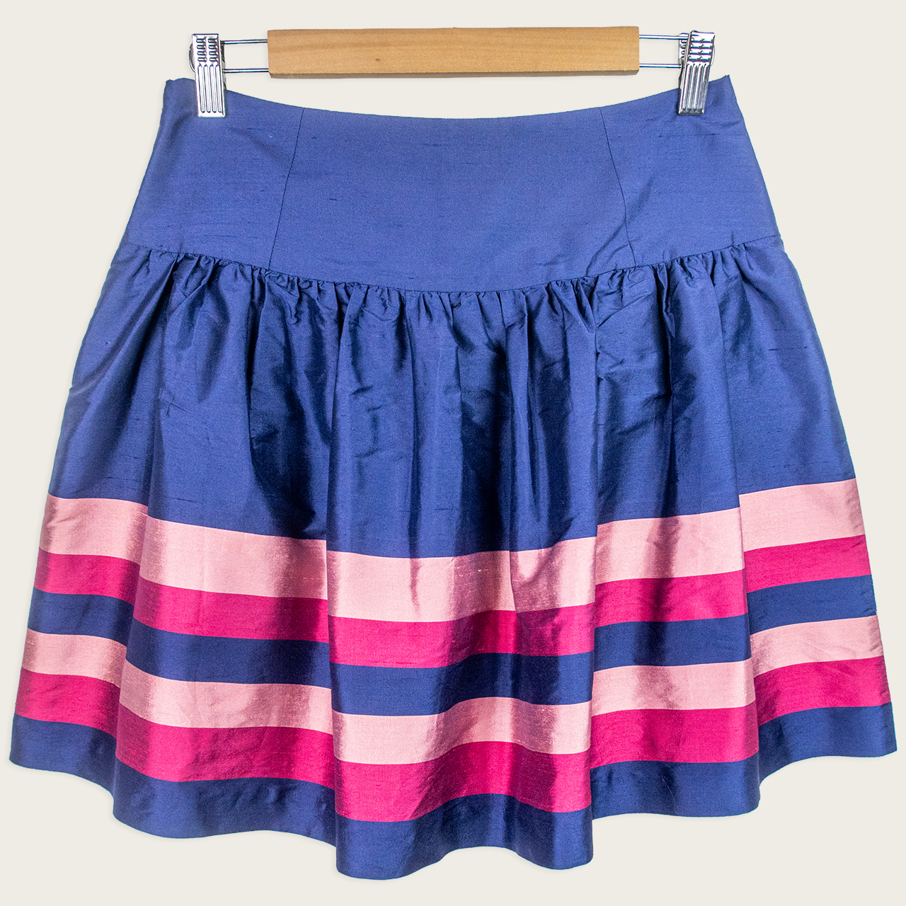 Y2K Alannah Hill Stripe A-Line Mini Skirt - Navy/Pink - Size 8