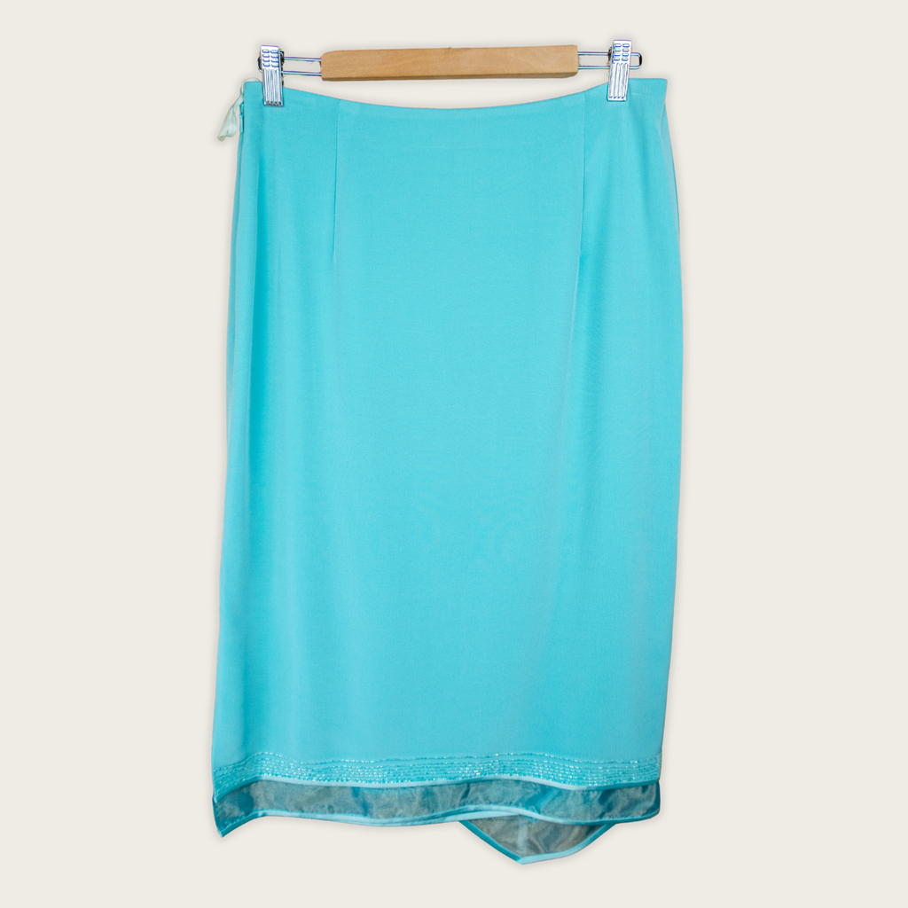 Y2K Brin de Femme Asymmetric Midi Skirt - Aqua Blue - Size 10