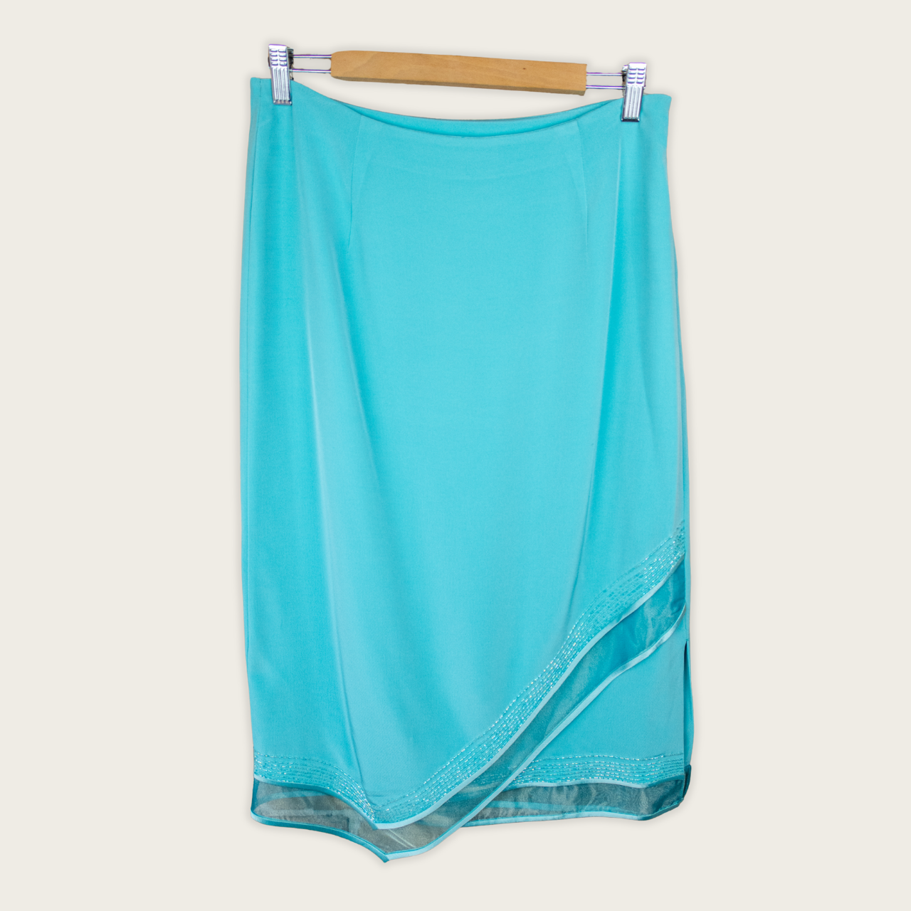 Y2K Brin de Femme Asymmetric Midi Skirt - Aqua Blue - Size 10