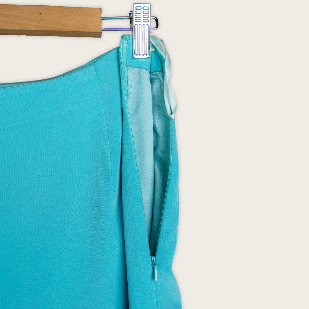 Y2K Brin de Femme Asymmetric Midi Skirt - Aqua Blue - Size 10
