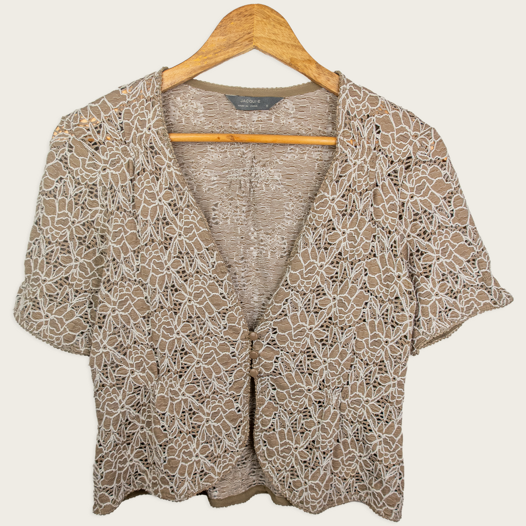 Y2K Jacqui E Lace Button Front Top - Beige Floral Lace - Size S