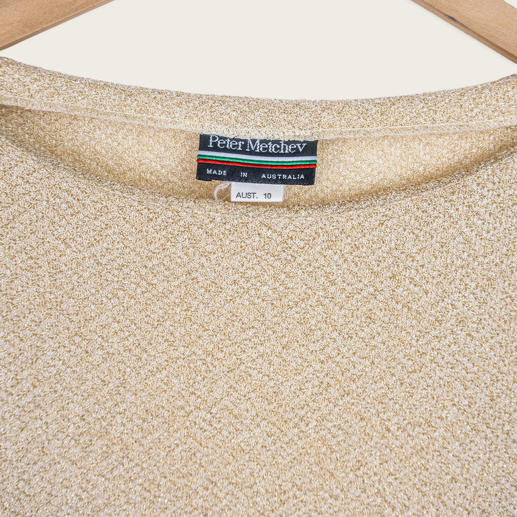 Vintage Peter Metchev Gold Lurex Knit Top - Champagne - Size 10