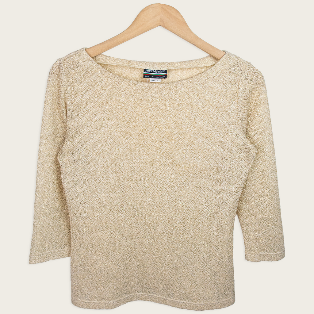 Vintage Peter Metchev Gold Lurex Knit Top - Champagne - Size 10