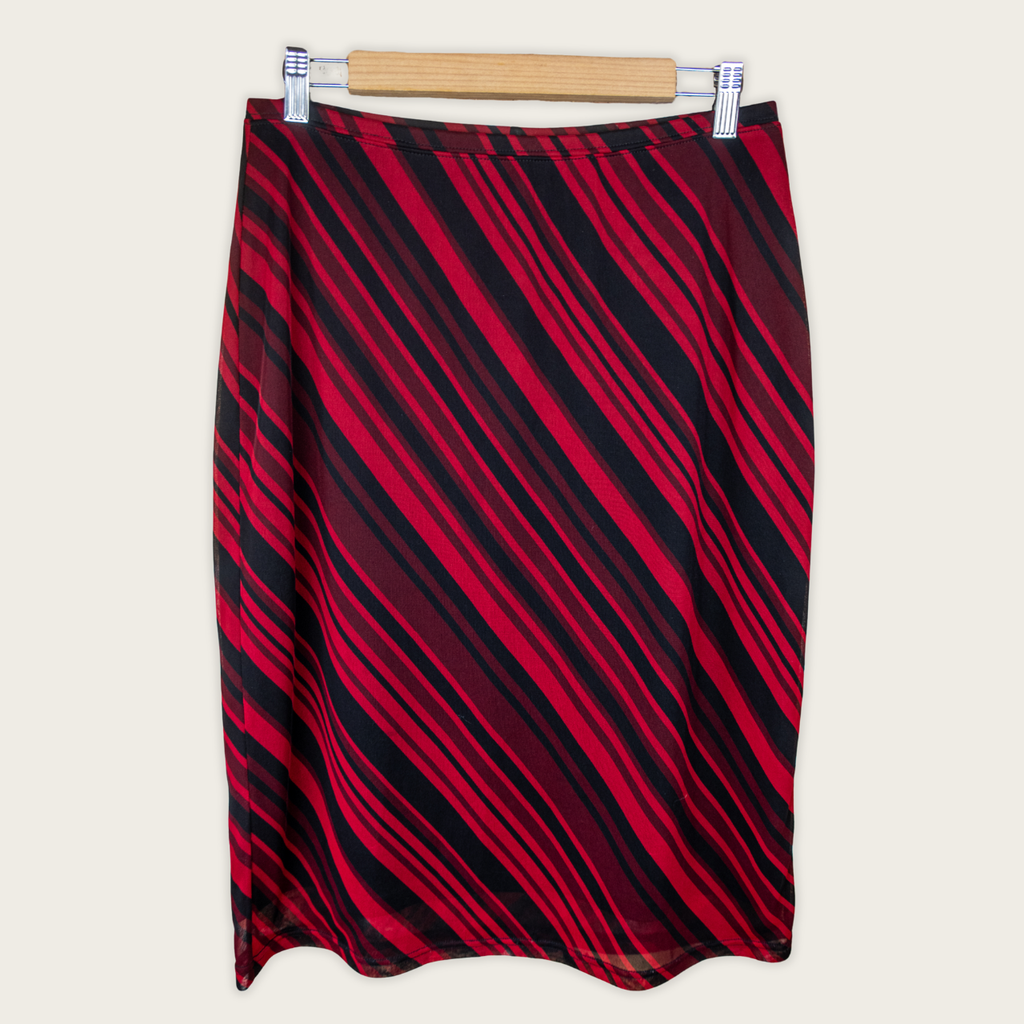 Y2K Sussan Midi Skirt – Red Stripe – Size M