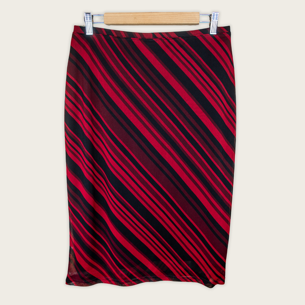 Y2K Sussan Midi Skirt – Red Stripe – Size M
