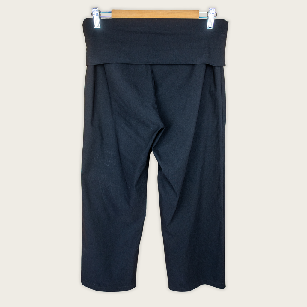 Y2K Sha Sha Foldover Cropped Pants - Black Stretch - Size 10