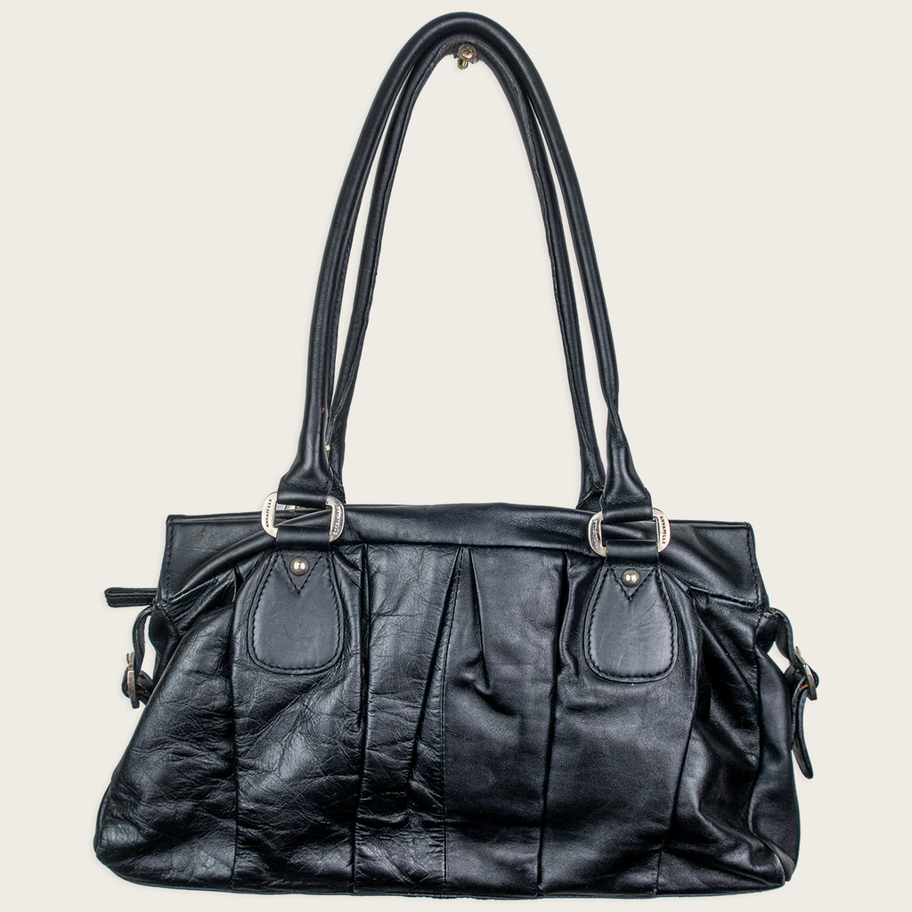 Y2K Annapelle Leather Shoulder Bag - Black Slouchy Tote