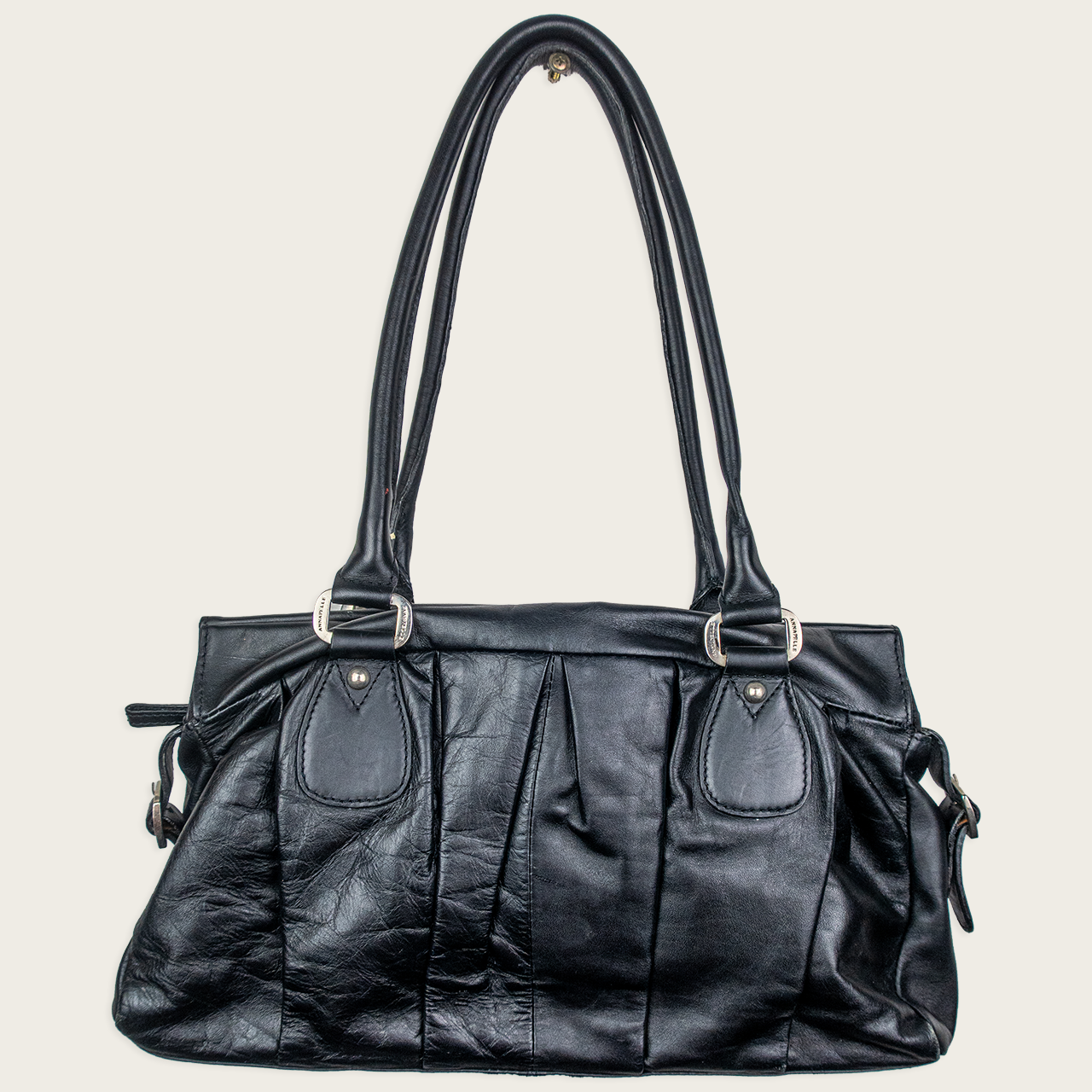 Y2K Annapelle Leather Shoulder Bag - Black Slouchy Tote