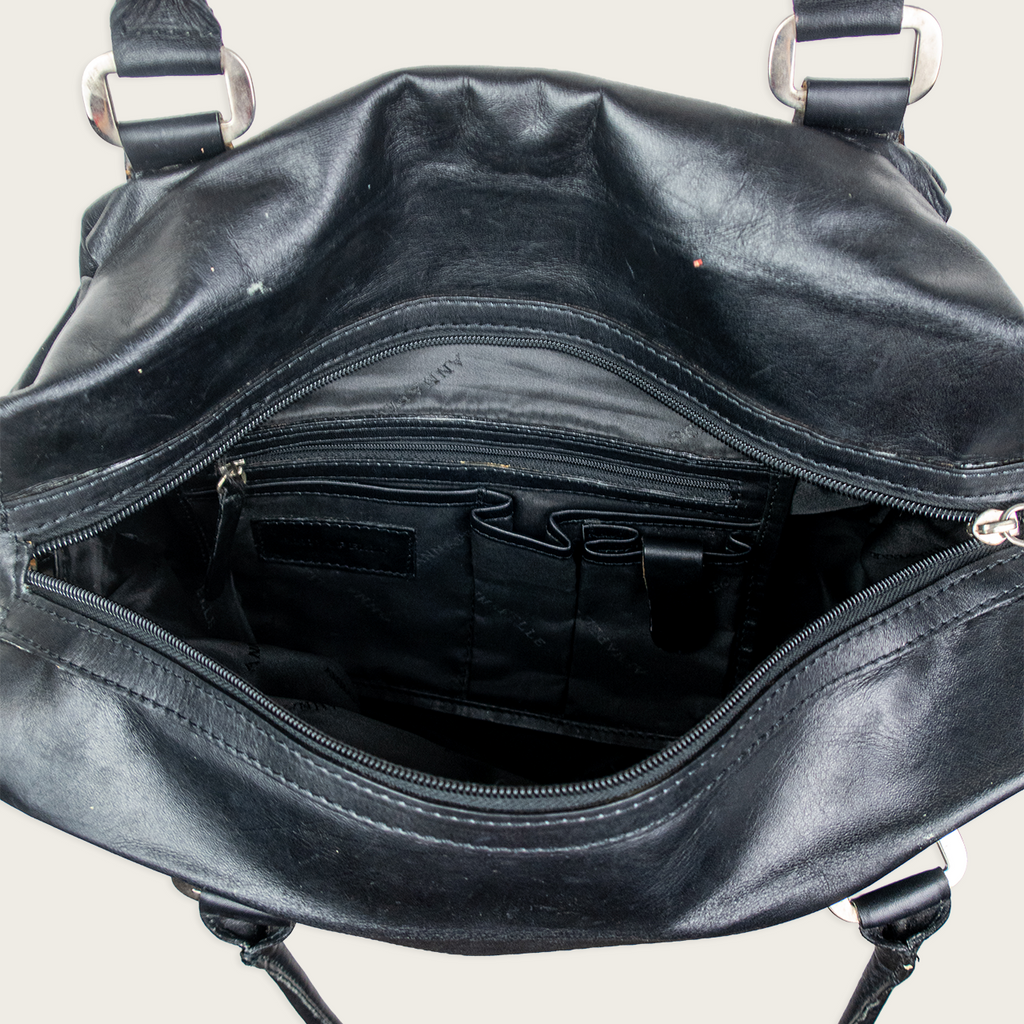 Y2K Annapelle Leather Shoulder Bag - Black Slouchy Tote