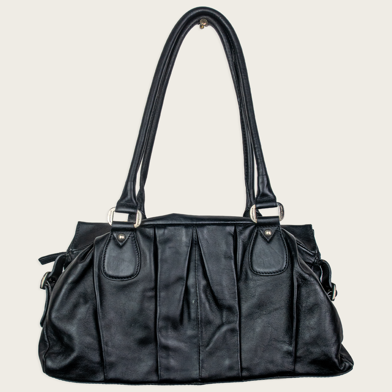 Y2K Annapelle Leather Shoulder Bag - Black Slouchy Tote