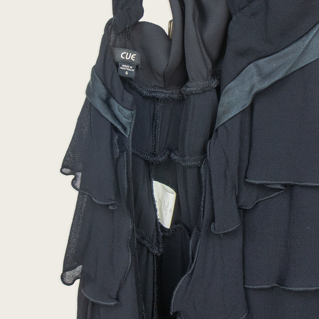 00s Cue Black Tiered Ruffle Halter Dress - Size XS