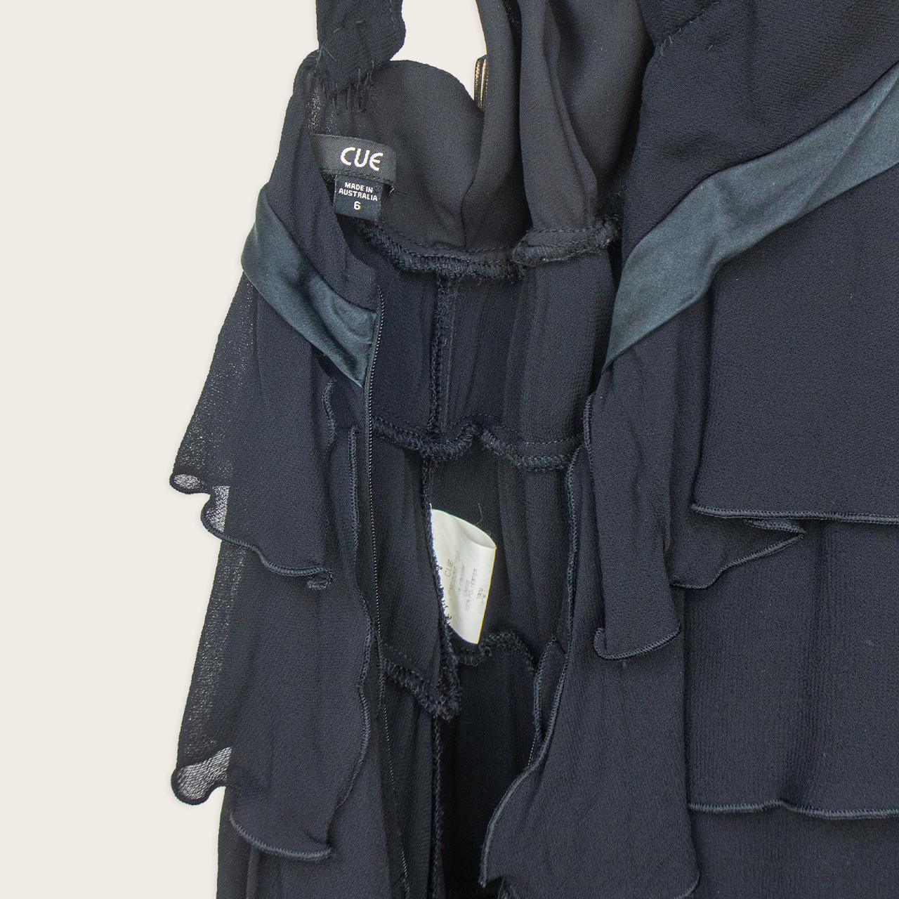 00s Cue Black Tiered Ruffle Halter Dress - Size XS