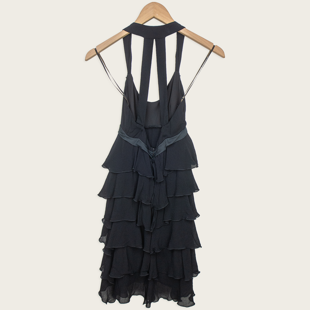 00s Cue Black Tiered Ruffle Halter Dress - Size XS