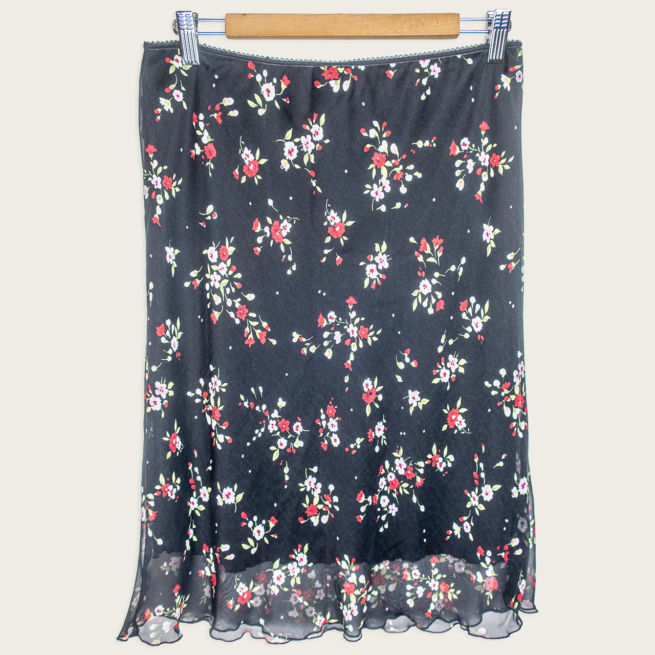 Y2K Expression Floral Mesh Midi Skirt - Size S/M