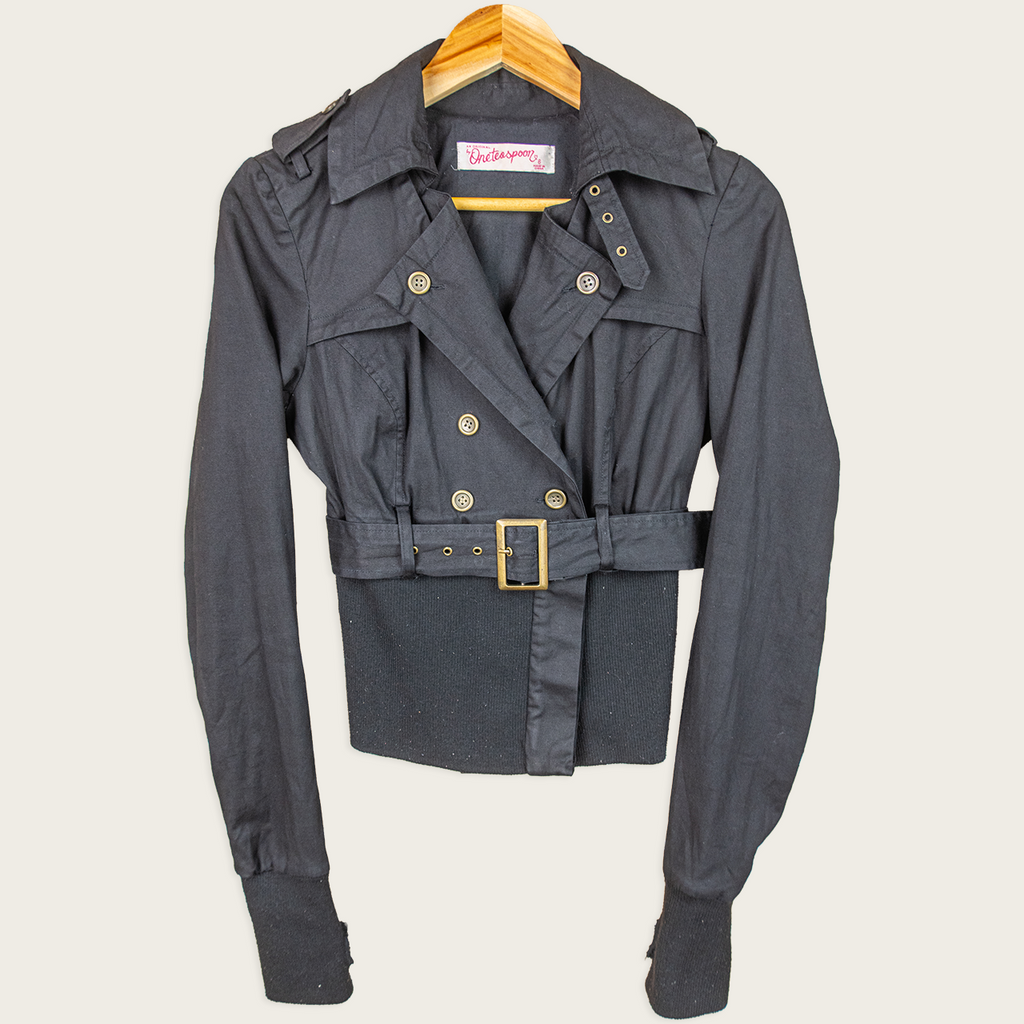 Y2K One Teaspoon Cropped Trench Jacket - Black - Size 6
