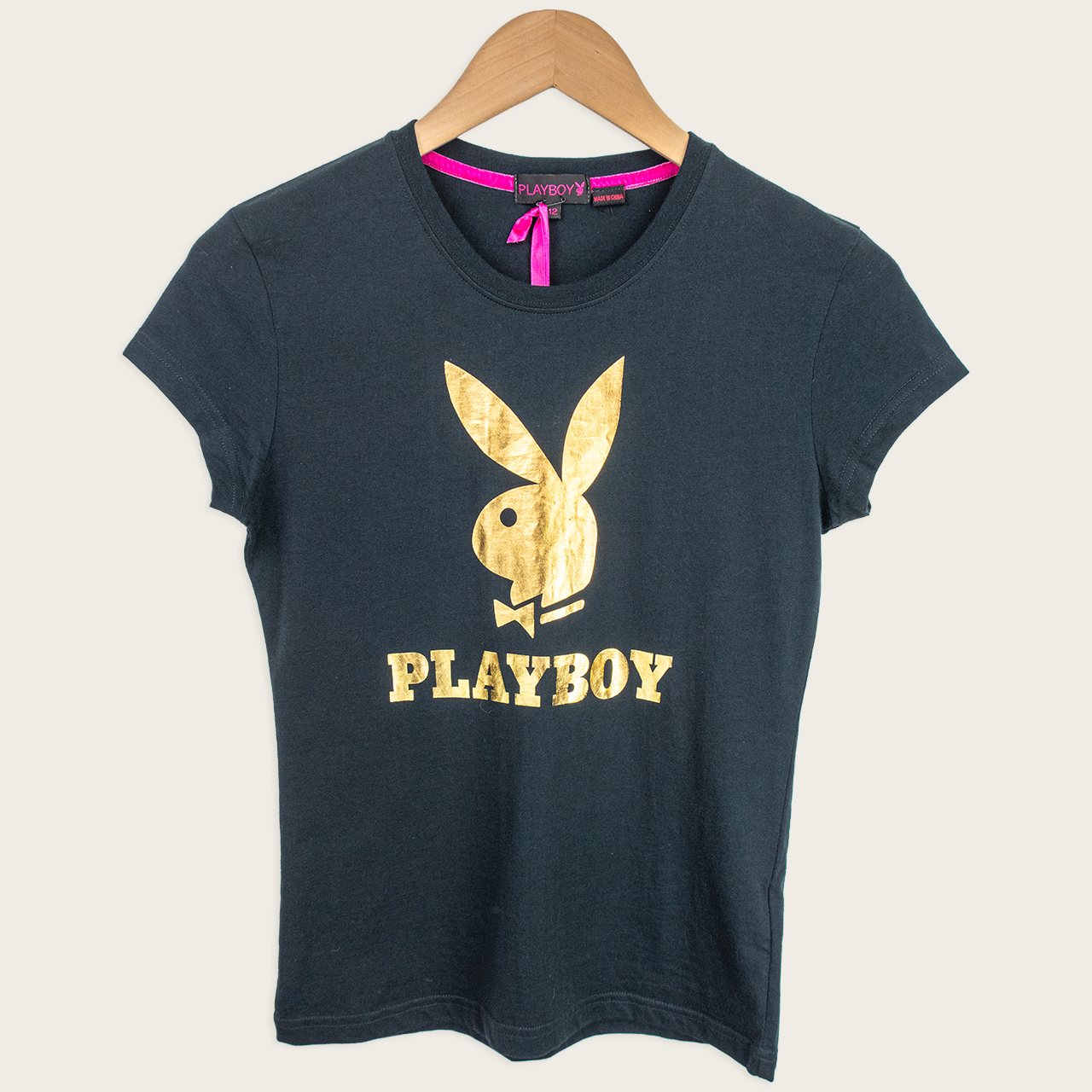 Y2K Playboy Baby Tee - Gold Logo Black - Size 8
