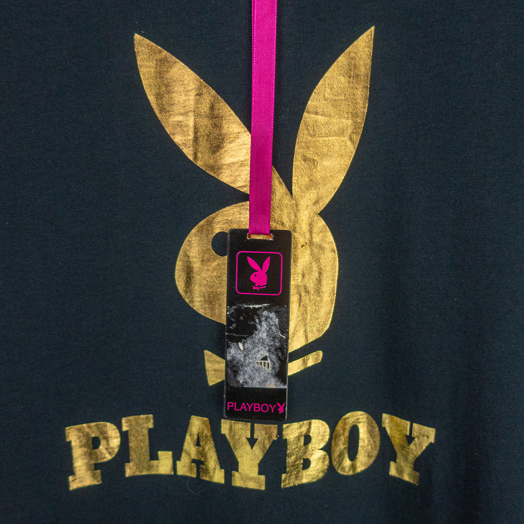 Y2K Playboy Baby Tee - Gold Logo Black - Size 8