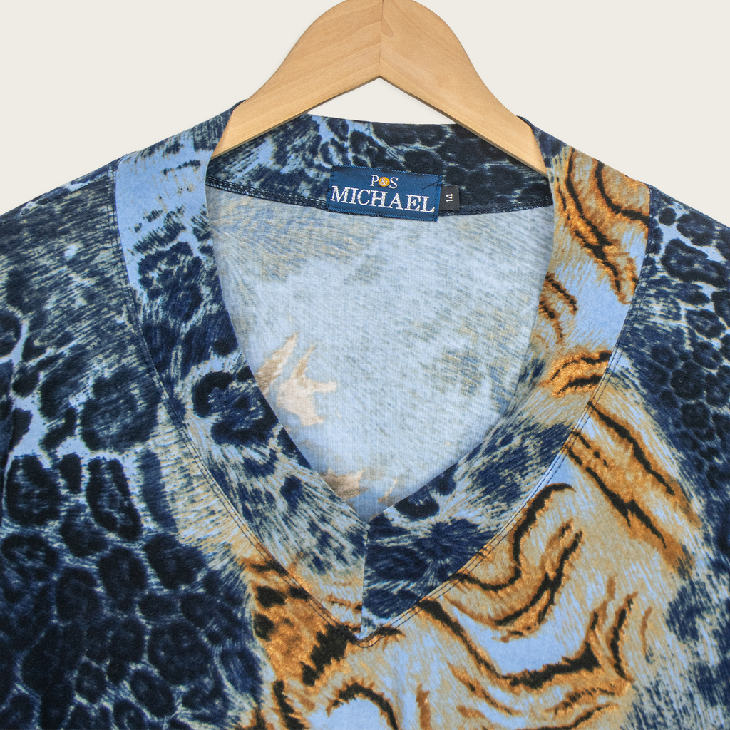 00s P&S Michael Blue Animal Print Top - Size L
