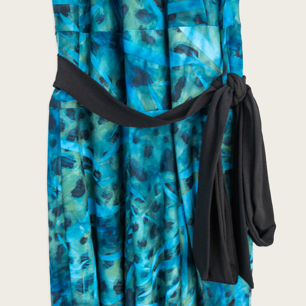 Vintage Powerhouse Halter Midi Dress - Blue Abstract Print - Size 10
