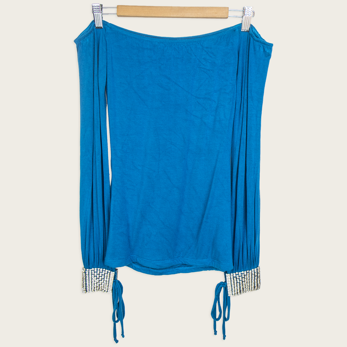 00s Sky Rhinestone Cuff Off Shoulder Top - Size XS/S