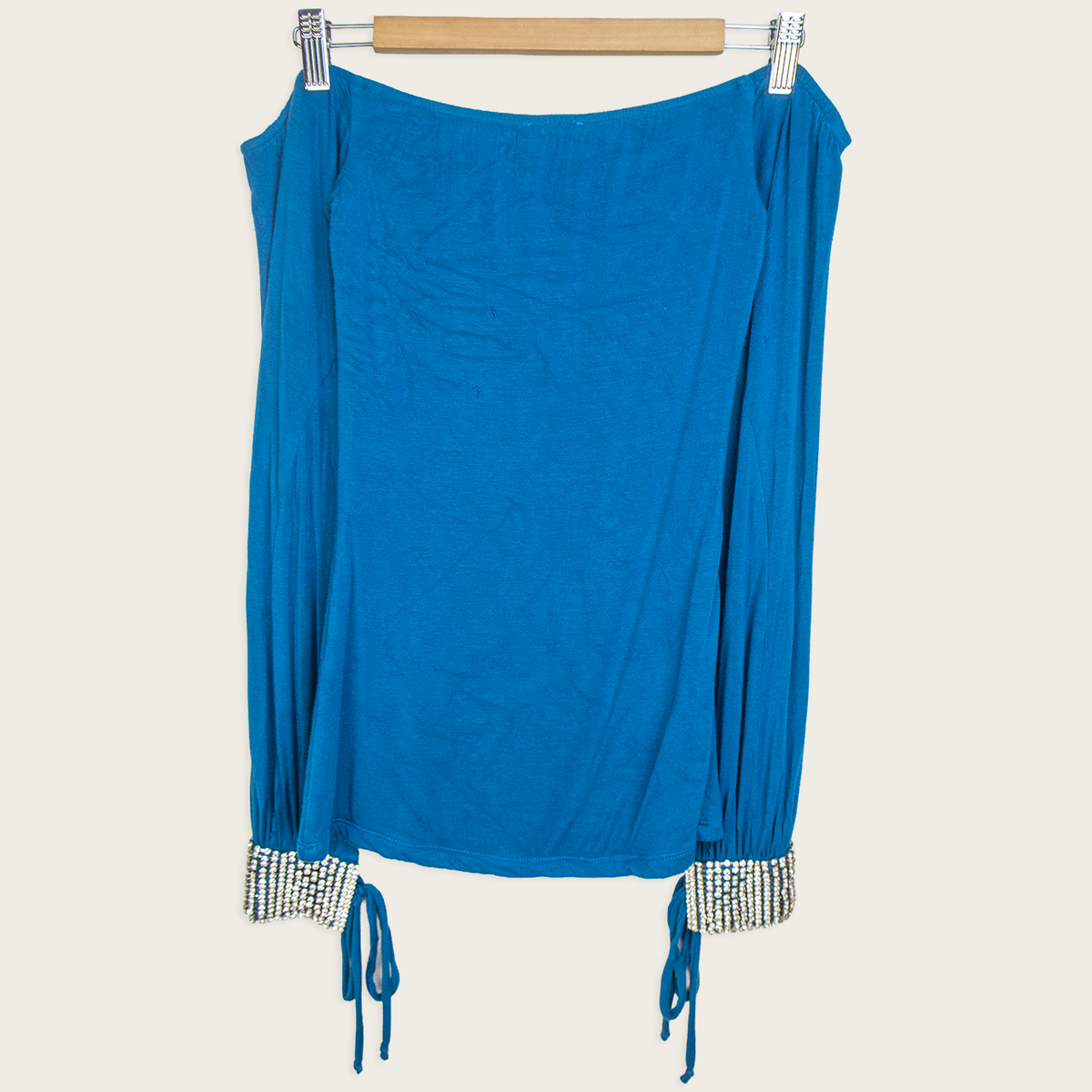 00s Sky Rhinestone Cuff Off Shoulder Top - Size XS/S