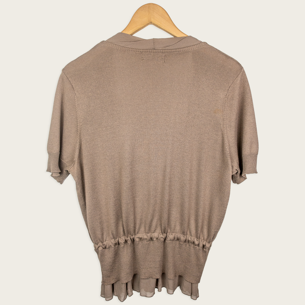Y2K Jacqui E Tie Front Knit Cardigan - Taupe Brown - Size XL