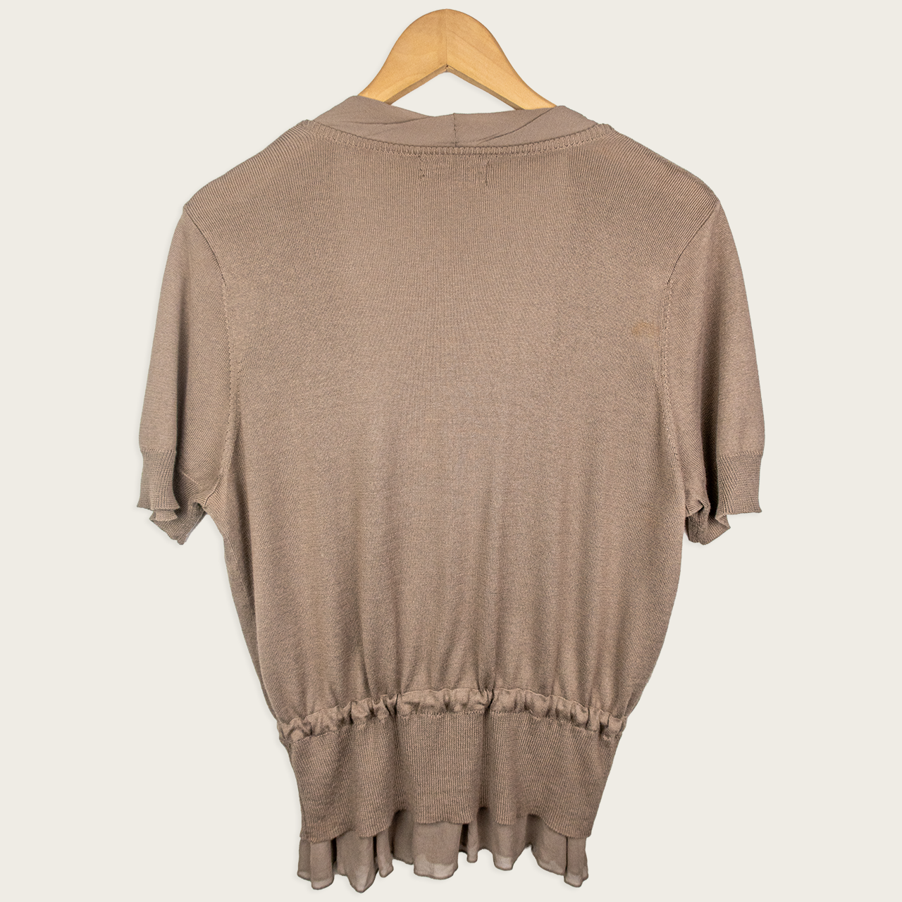 Y2K Jacqui E Tie Front Knit Cardigan - Taupe Brown - Size XL