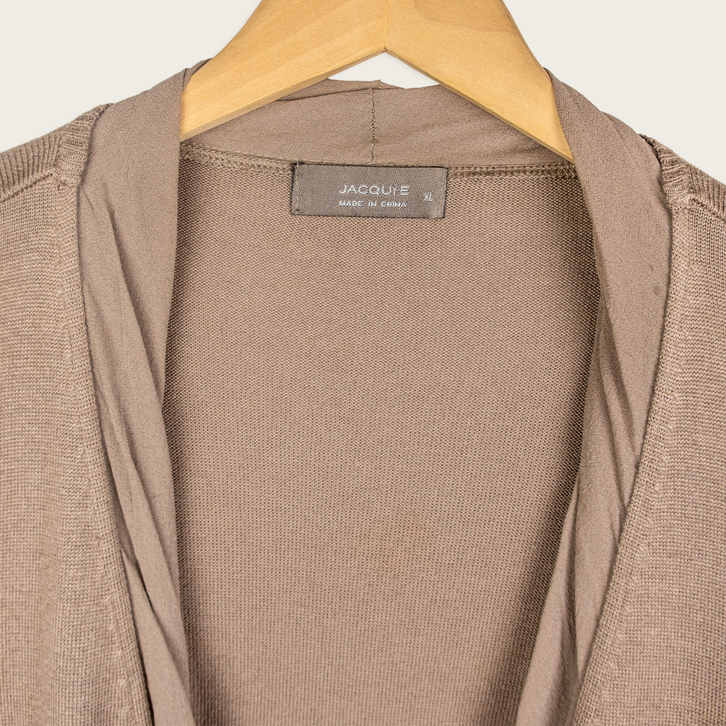 Y2K Jacqui E Tie Front Knit Cardigan - Taupe Brown - Size XL