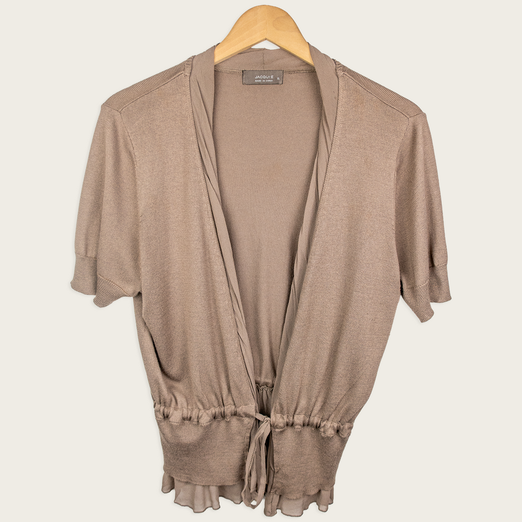Y2K Jacqui E Tie Front Knit Cardigan - Taupe Brown - Size XL