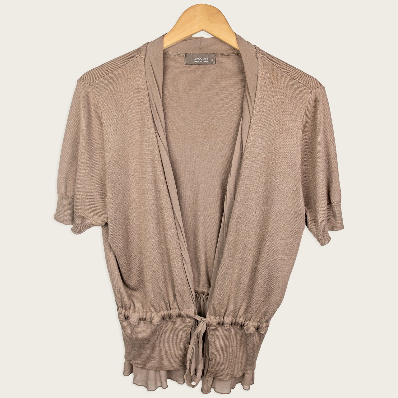 Y2K Jacqui E Tie Front Knit Cardigan - Taupe Brown - Size XL